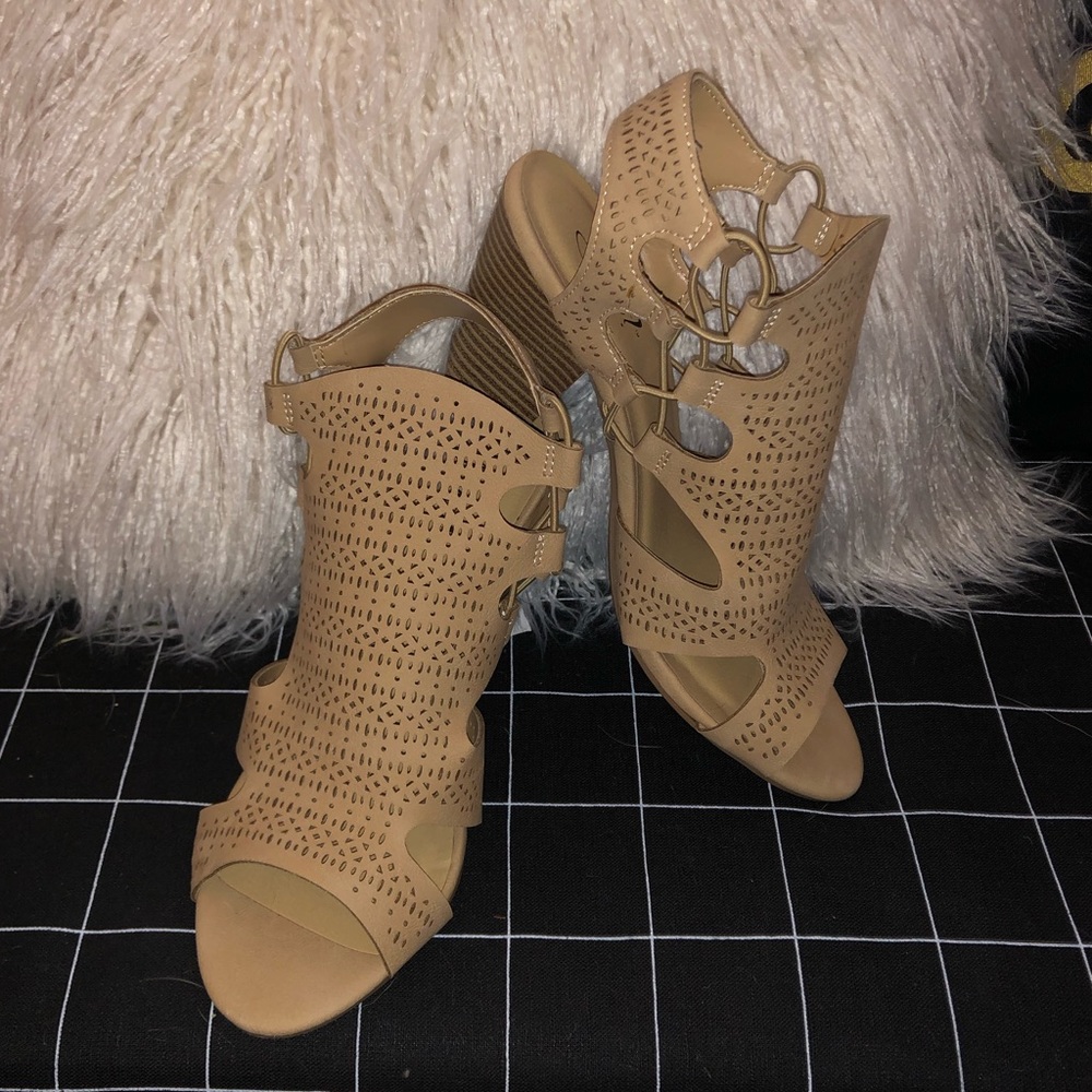 Nude Caged Block Heels